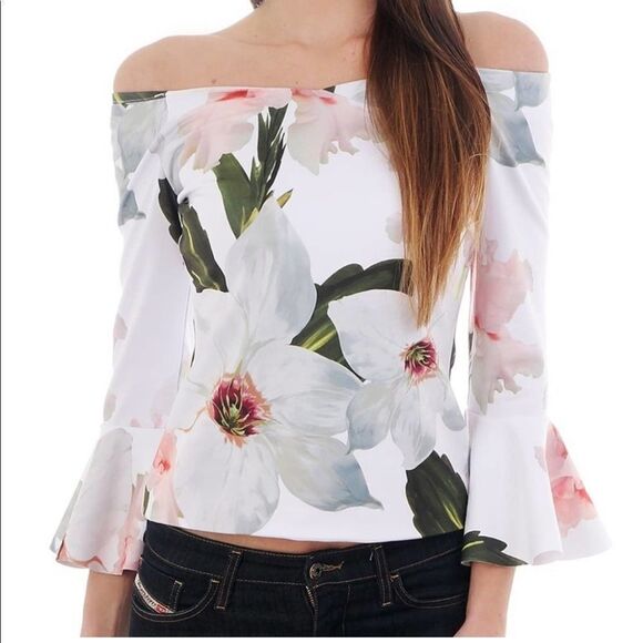 Ted Baker Veleita Chatsworth Bloom Bell Sleeve Top - Picture 1 of 8